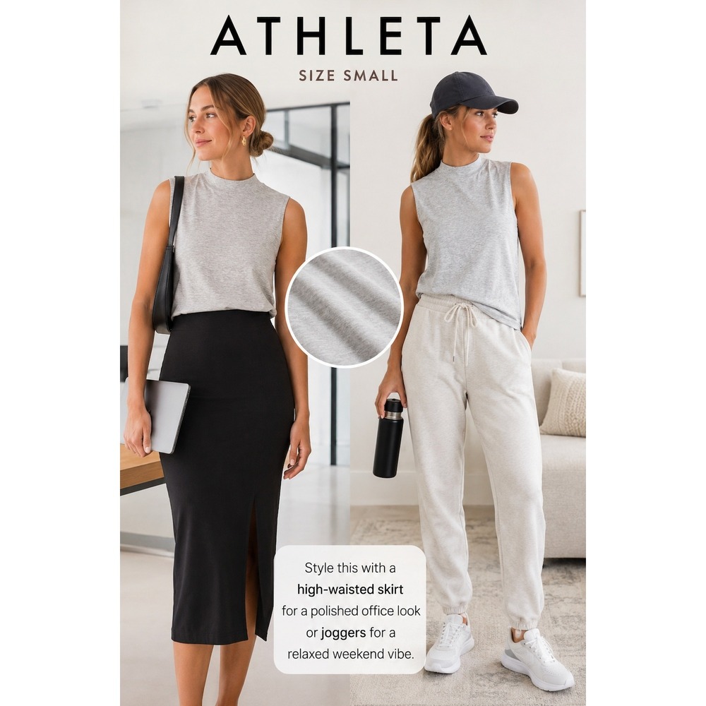 Athleta Mock Neck Sleeveless Tank Top Gray Heathered Athleisure S